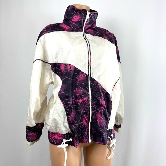 Vintage Chili Pepper Windbreaker Full Zip Jacket Women’s Sz M Ivory & Purple Y2K - Picture 1 of 10